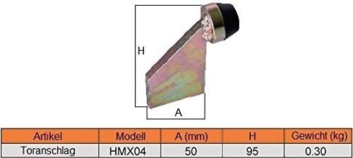 Toranschlag Modell HMX04 aus Metall mit Gummipuffer, Abmessungen 50 mal 95 Millimeter, Gewicht 0,30 Kilogramm