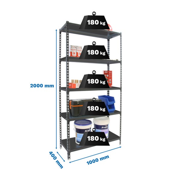 Schwerlastregal BIG METAL SHARK | HxBxT 200x100x40cm | Fachlast 180kg | Anthrazit-Anthrazit
