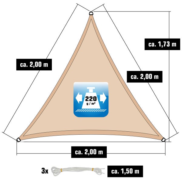 AMANKA 2x2x2 UV Sonnensegel Dreieckig Atmungsaktiv - Dreieck Sonnenschutz Segel mit Befestigung