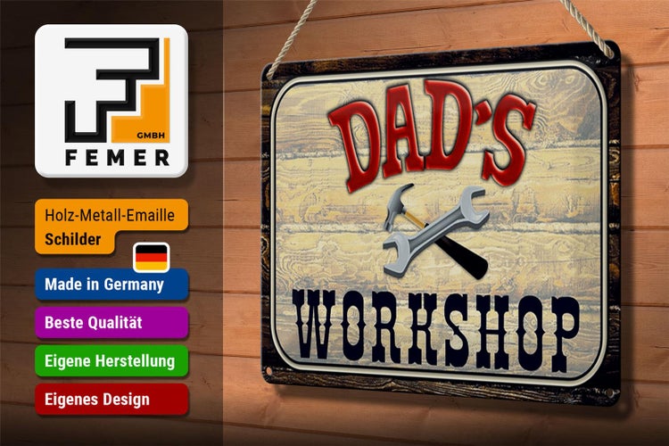 Blechschild Hinweis 30x20cm Dad´s Workshop Werkzeug