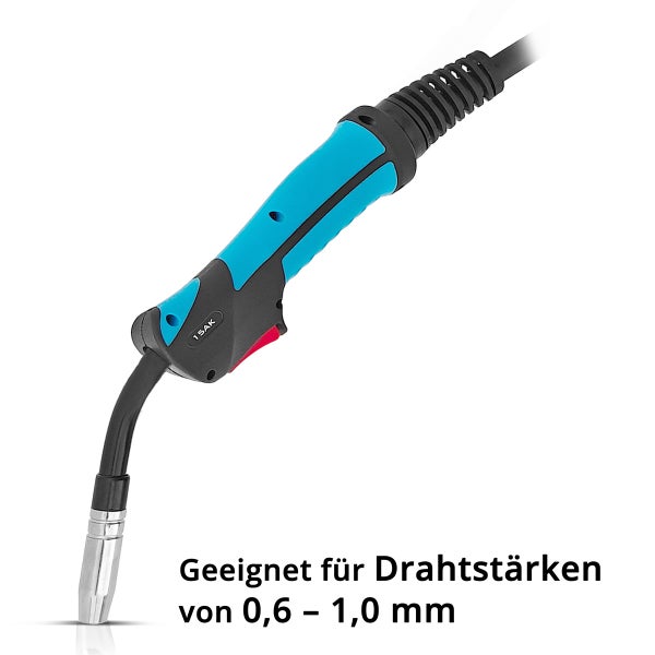 Schweißbrenner geeignet für Drahtstärken von 0,6 bis 1,0 Millimeter