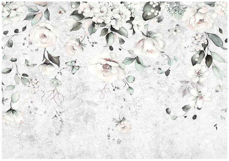 Fototapete mit floralem Muster für eine helle und freundliche Atmosphäre