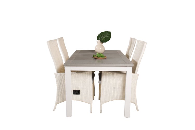 Albany Gartenset Tisch 90x160/240cm und 4 Stühle Padova weiß, grau. 90 X 160 X 75 cm