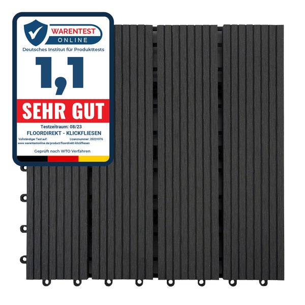 FLOORDIREKT WPC-Klickfliese Royal - Wetterbeständige Terrassenfliese - Anthrazit 30 x 30 cm