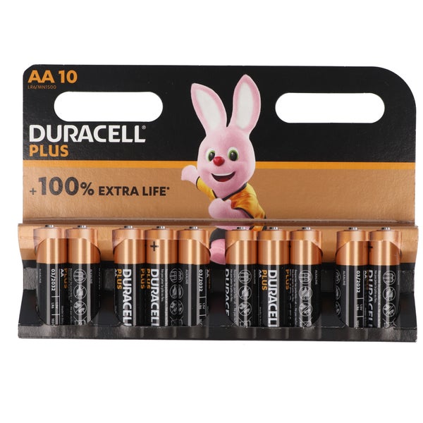 Duracell Batterie Alkaline, Mignon, AA, LR06, 1.5V Plus, Extra Life, 10 Stück