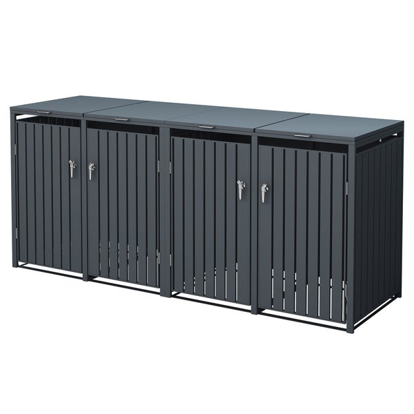 ML-Design Mülltonnenbox 4er für 4 Tonnen 240L 264x80x116,3 cm, Anthrazit, Stahl, wetterfest, Abschließbare Mülltonnenverkleidung mit Klappdeckel/4 Türen, Müllbox Mülltonnecontainer Mülltonnenabdeckung