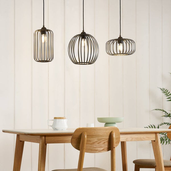 Lindby Pendelleuchte Krish (Retro, Vintage Antik) in Schwarz aus Metall (3 flammig E27) - Deckenlampe Esstischlampe Hängelampe Hängeleuchte Wohnzimmerleuchte