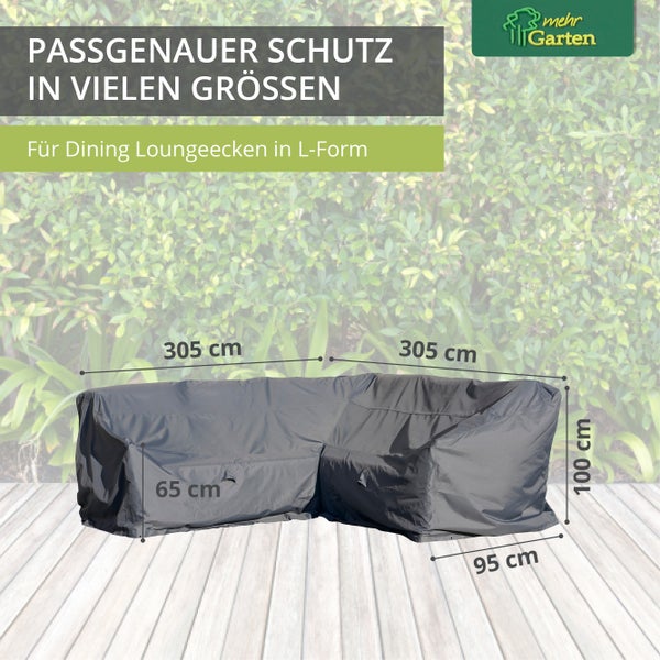 Mehr Garten - Premium Abdeckung für Dining-Lounge-Ecke mit hoher Lehne: 305(B)x305(T)x100(H) cm I Gartenmöbel-Schutzhülle wasserdicht und wetterfest aus Oxford 600D Gewebe I Lichtgrau
