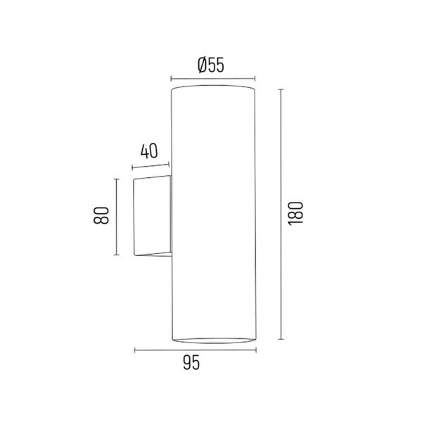 Technische Zeichnung einer Wandleuchte mit Maßangaben.