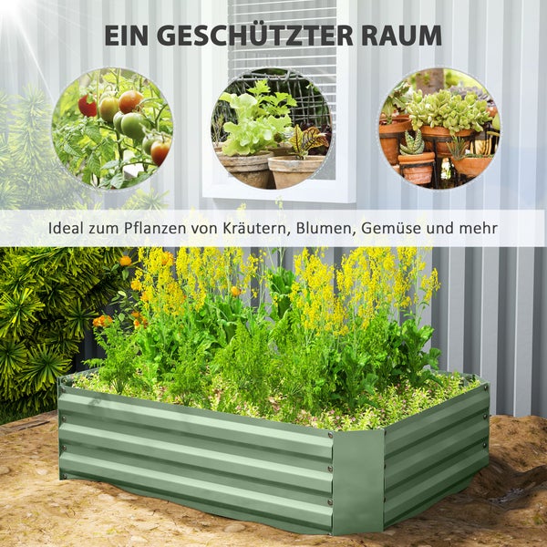 Outsunny Hochbeet aus Stahl, Pflanzbeet Frühbeet Gartenbeet Blumenkasten stapelbar, Pflanzkasten Gemüsebeet 120x90x30cm für Garten Balkon, Pflanzkübel für Blumen, Pflanzen, Gemüse