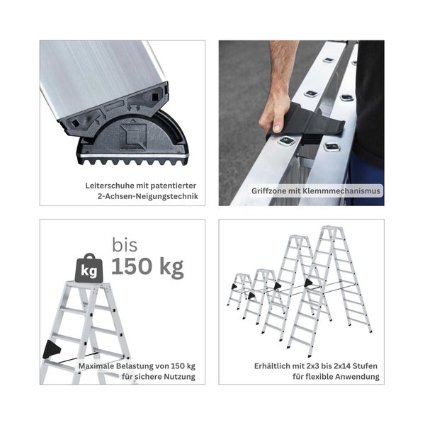 PROREGAL Stufen-Stehleiter Beidseitig Begehbar 2 x 8 Stufen