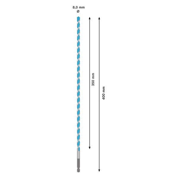 Holzbohrer mit 8 Millimeter Durchmesser, 350 Millimeter Arbeitslänge und 400 Millimeter Gesamtlänge