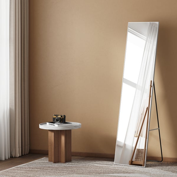 EMKE Standspiegel mit Rahmen aus Aluminiumlegierung, 160x40cm HD Groß Ganzkörperspiegel mit Haken, Rechteckiger Hochspiegel für Wohnzimmer oder Ankleidezimmer Chrome