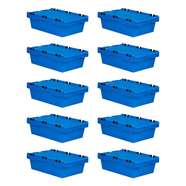 PROREGAL Mega Deal 10x Conical Mehrweg-Stapelbehälter mit Krokodildeckel Blau HxBxT 19,9 x 41 x 61cm 29 Liter Lagerbox  Eurobox  Transportbox