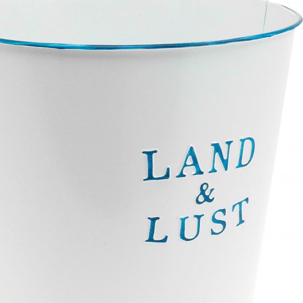 Blumentopf mit der Aufschrift Land und Lust