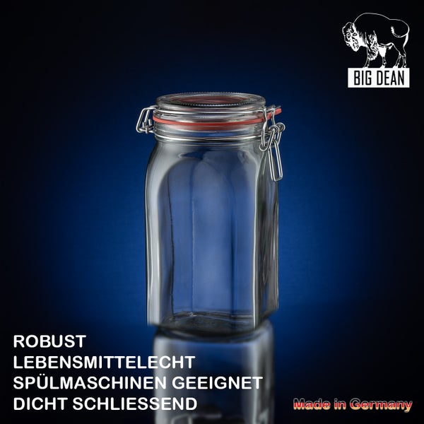 Einmachglas mit Bügelverschluss und BIG DEAN Logo