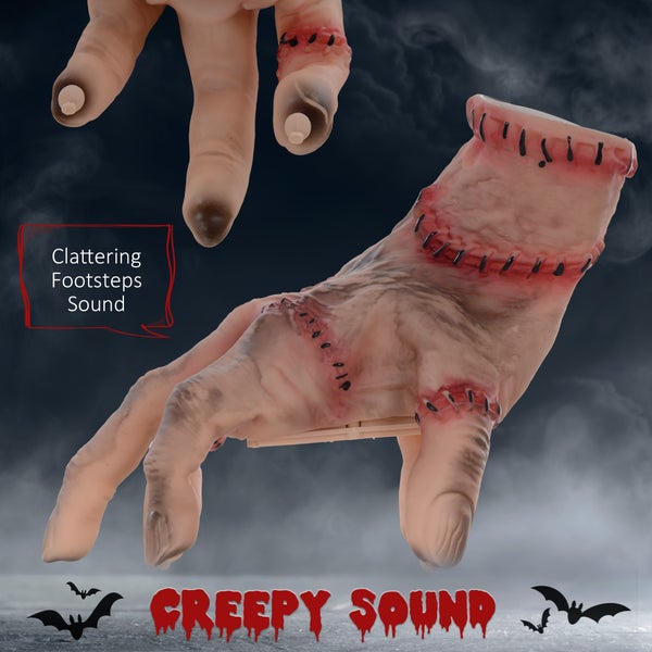 HOMCOM 21cm Halloween Dekoration Realistisches Narbes Händchen mit Aktion-und Soundfunktion, Gruselrequisiten Dekorationen, Horror-Requisiten Geeignet für Halloween und Cosplay