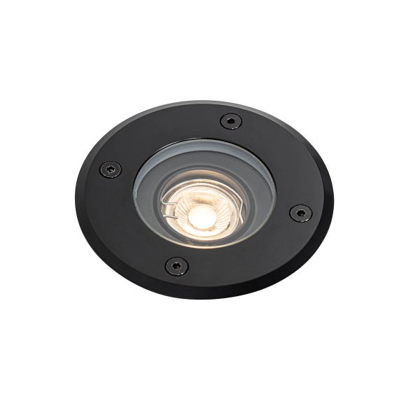Bodeneinbaustrahler rund schwarz mit LED Leuchtmittel und Glasabdeckung
