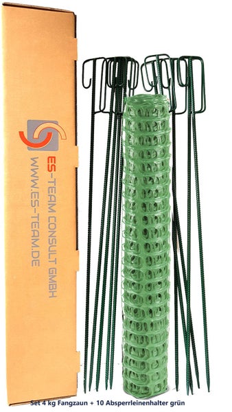 UvV Warnnetz grün Absperrzaun, Fangzaun 50 x 1m 4 kg + Absperrleinenhalter / 50m Zaun + 10 Halter grün