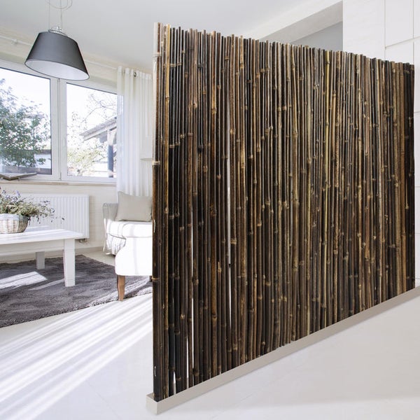 FLOORDIREKT Bambus-Sichtschutzzaun - Vollrohr - Sichtschutz für Balkon und Garten - Schwarz - 100 x 250 cm
