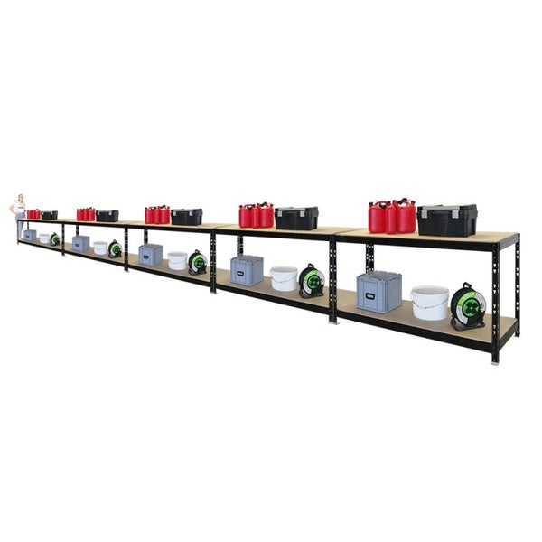 PROREGAL Mega Deal 5X Werkbank Tiger | 300 kg pro Fachboden | HxBxT 90x140x60cm | Schwarz