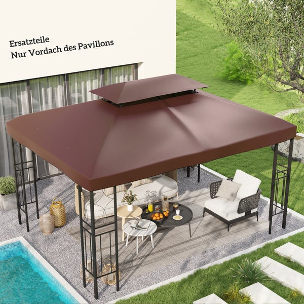 Ersatzdach für einen Gartenpavillon in einer Gartenszene mit Pool und Loungemöbeln.