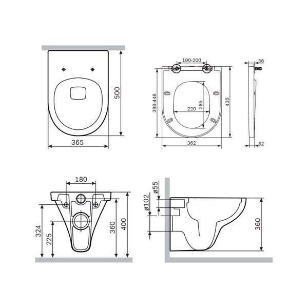 AM.PM Wand-WC Set Tiefspüler offener Spülrand weiß glänzend mit WC-Sitz , Vorwandelement und Betätigungsplatte chrom IIS90151.TA1700