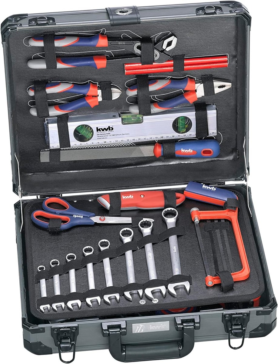 kwb Werkzeug-Koffer inkl. Werkzeug-Set, 99-teilig, gefüllt, robust und hochwertig, ideal für den Haushalt oder die Garage, im stabilen Alu-Koffer