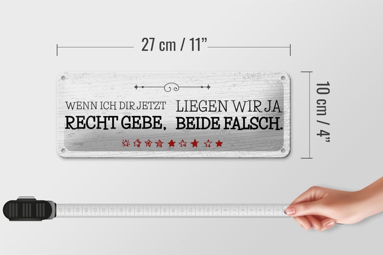 Blechschild Spruch Wenn dir Recht gebe beide falsch 27x10cm