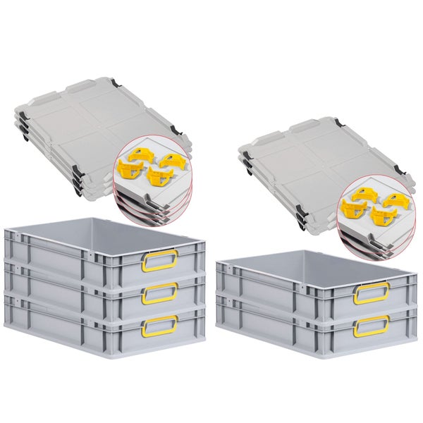 PROREGAL Spar Set 5x Eurobox Nextgen Color Mit Auflagedeckel & Schiebeschnappverschlüsse HxBxT 12 x 40 x 60 cm Griffe Gelb Geschlossen Glatter Boden