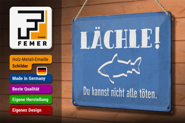 Blechschild Spruch 30x20cm lächle Du kannst nicht alle
