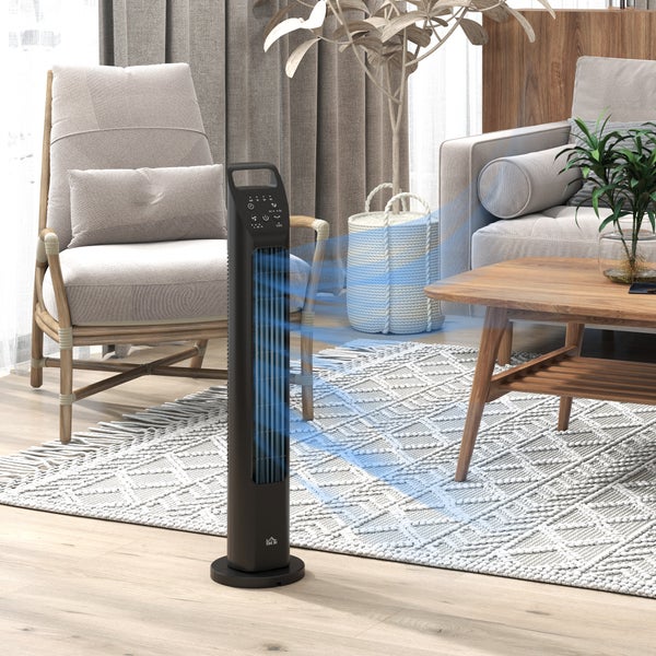 HOMCOM Turmventilator, Standventilator mit 3 Modi, Fernbedienung, 50W Ventilator mit 4H Timer, 75° Oszillation, für Schlafzimmer, Schwarz