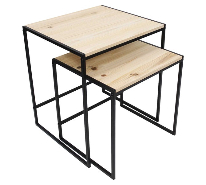 FRANK FLECHTWAREN | Beistelltisch Modern, 2er Set, METALL, HOLZ, 40 x 35 x 40 cm, 45 x 40 x 50 cm