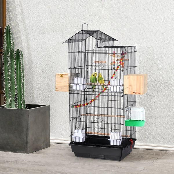 Yaheetech Vogelkäfig mit Vogeltreppe , Schwarz