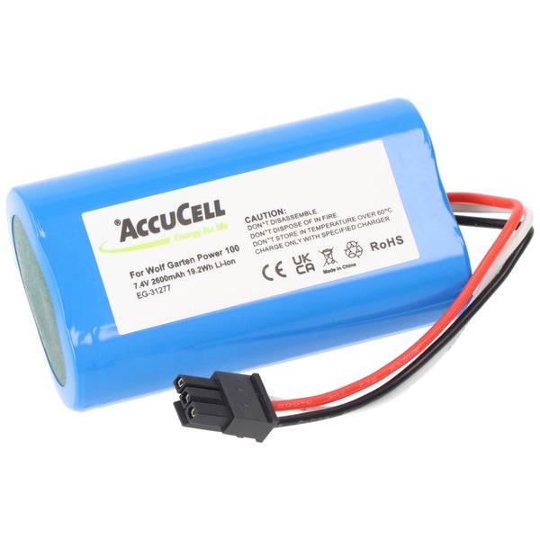 7,4 Volt Akku passend für Wolf Garten Power 100, Li-ion, 7,4V, 2600mAh, 19,2Wh