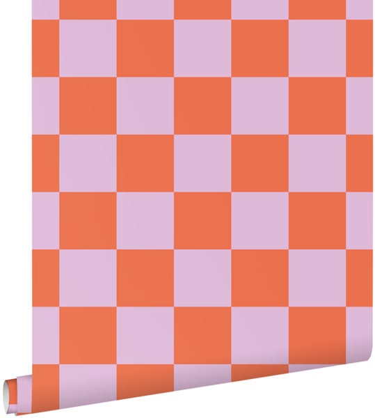 ESTAhome Tapete Karomuster Violett und Orange - 50 x 900 cm - 130914