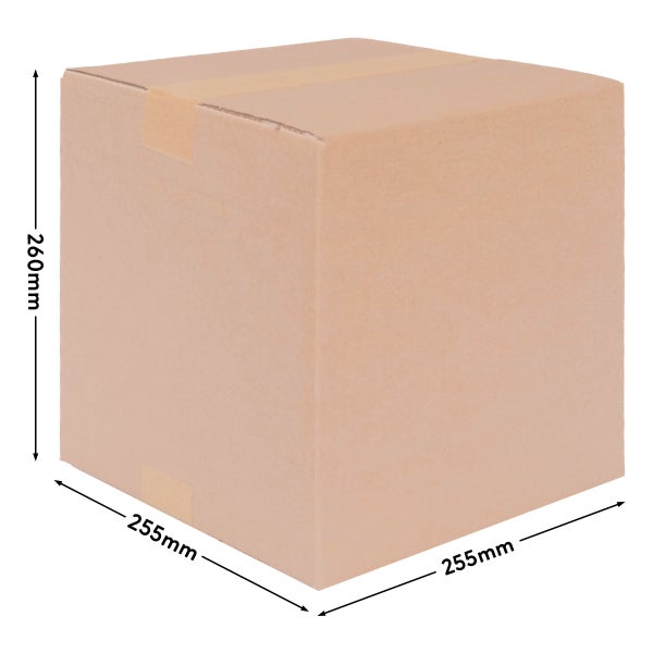 Quadratischer Karton mit den Maßen 255 x 255 x 260 Millimeter