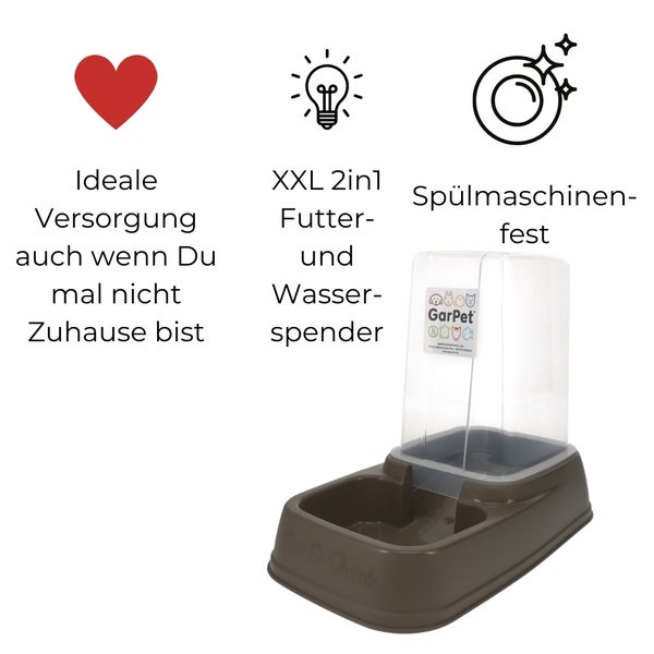 Futterspender Futterautomat Hunde Katzen 8 Liter XXL Wasserspender 2in1 Futter Wasser Automat ohne Strom Trockenfutter Automatisch