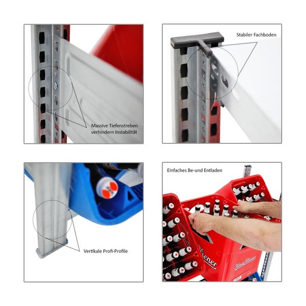 PROREGAL Getränkekistenregal & Reifenregal Chiemsee Tire Made In Germany HxBxT 200 x 136 x 43,5 cm 3 Kisten auf 1 Ebene & 4 Reifen & 2 Boards Verzinkt