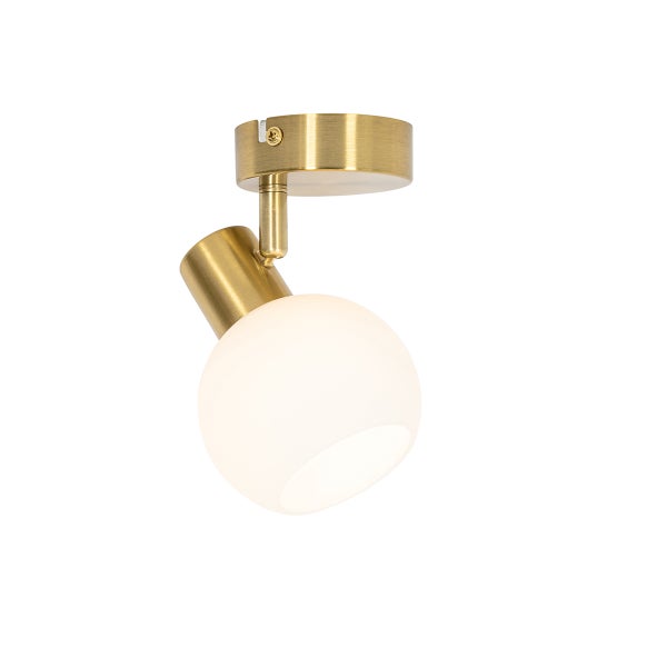 Deckenleuchte mit runder, weißer Glaskugel und Metallgehäuse