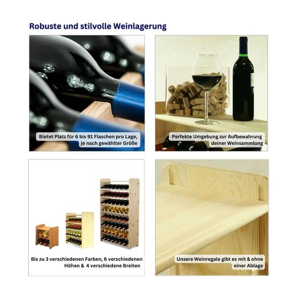 PROREGAL Weinregal Pinotwine C HxBxT 112,8 x 72,8 x 26,5 cm 63 Flaschen Massives Kiefernholz Natur Unbehandelt