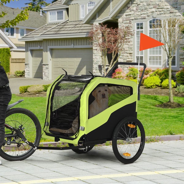 PawHut 2-in-1 Hundeanhänger, Fahrradanhänger für Hunde, Hundewagen mit Reflektoren, Hundebuggy max. 30 kg, Hundefahrradanhänger für Große Hunde, Oxford-Gewebe, Grün