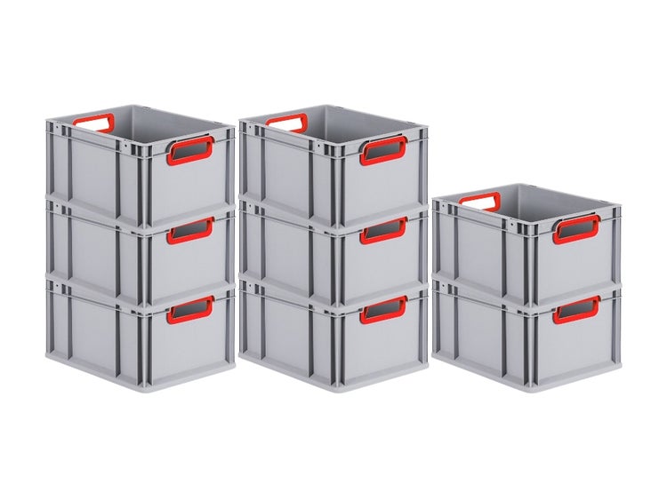 PROREGAL Spar Set 8x Eurobox Nextgen Color HxBxT 22 x 30 x 40 cm 20 Liter Griffe Rot Offen Glatter Boden Eurobehälter Transportbox