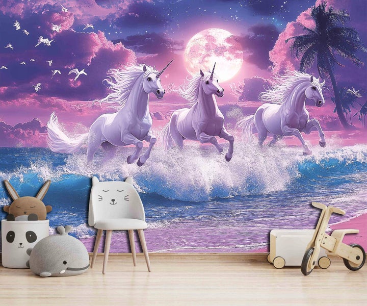 Fototapete Kinderzimmer Mädchen Einhorn Pferde Tapete Kinder 350x250 cm