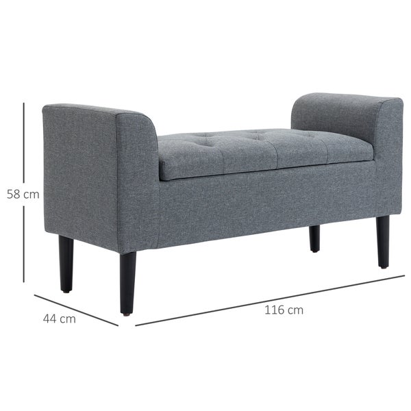 HOMCOM Sitzbank mit Stauraum, Polsterbank mit Leinenoptik, Holzbeine, Bettbank belastbar bis 130 kg, für Wohnzimmer Schlafzimmer Flur, 116 x 44 x 58 cm Hellgrau