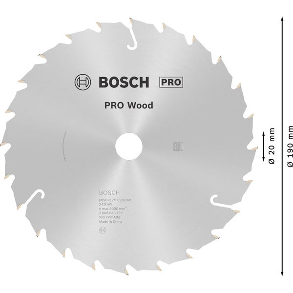 Bosch PRO Wood Kreissägeblatt 190 x 2,4 x 20 mm - 2608640799