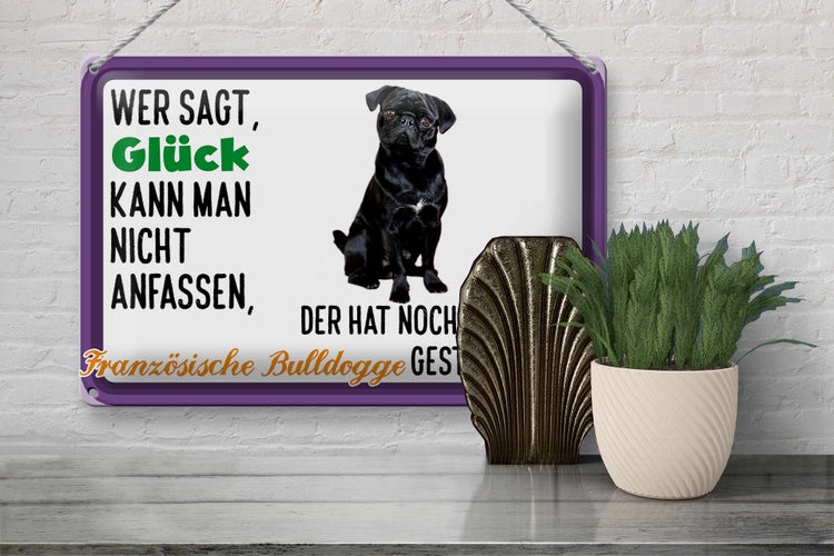 Blechschild Spruch 30x20cm Glück Französische Bulldogge
