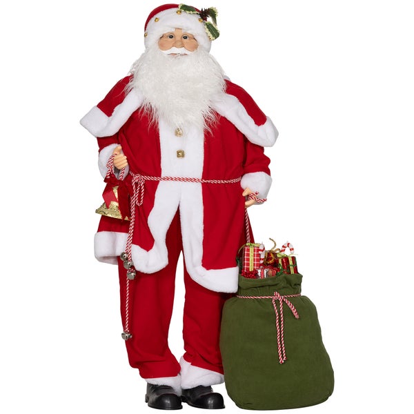 HOMCOM Weihnachtsmann 1,4 m stehende Weihnachtsmann mit Geschenk- und Weihnachtsglocken, Klassische Weihnachtsbaumdekoration mit Soundfunktion, Indoor, Rot