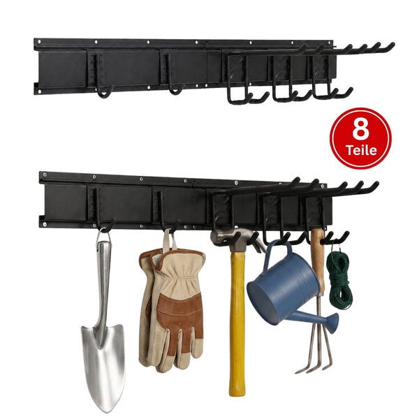 Wandhalterung für Werkzeug mit Haken, 8 Teile, ideal zur Organisation von Gartenwerkzeugen und Zubehör in Garage oder Werkstatt