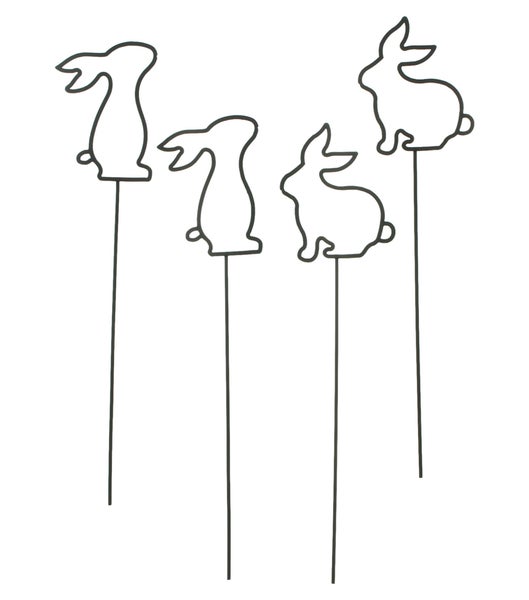 FRANK FLECHTWAREN|Blumenstecker Hasenbande, 4er Set, 7 x 30 cm, METALL